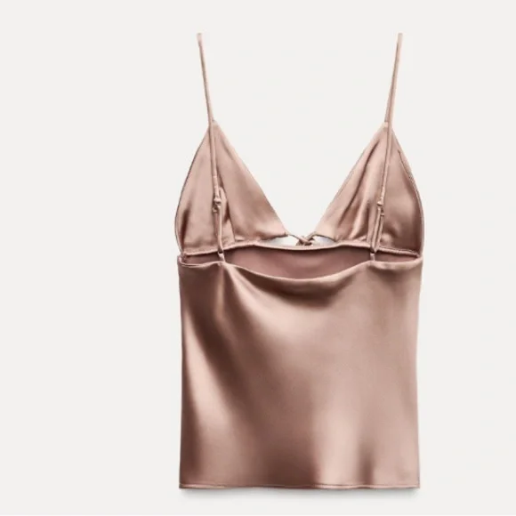 ZARA RUFFLED SATIN EFFECT TOP SZ XL | LIGHT BROWN - Picture 9 of 9